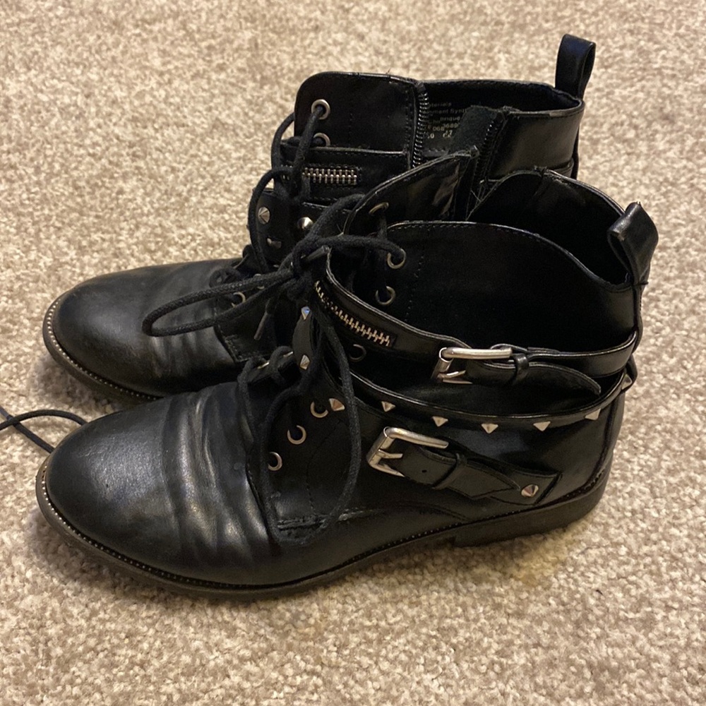 Zip with buckle combat boots